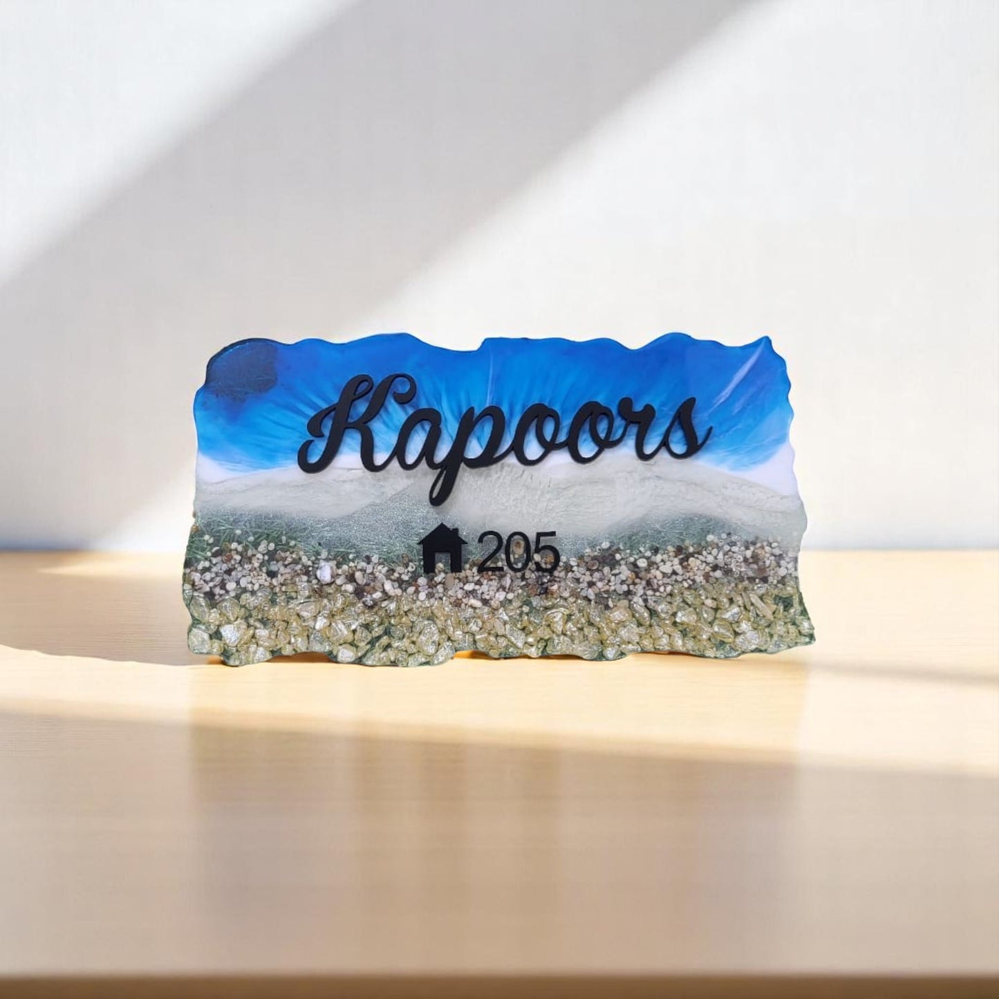 Customized Resin Name Plate ( Beach Theme ) for Flat / Appartment / Office / Cafe / Resturant ( 12 inch x 6 inch )