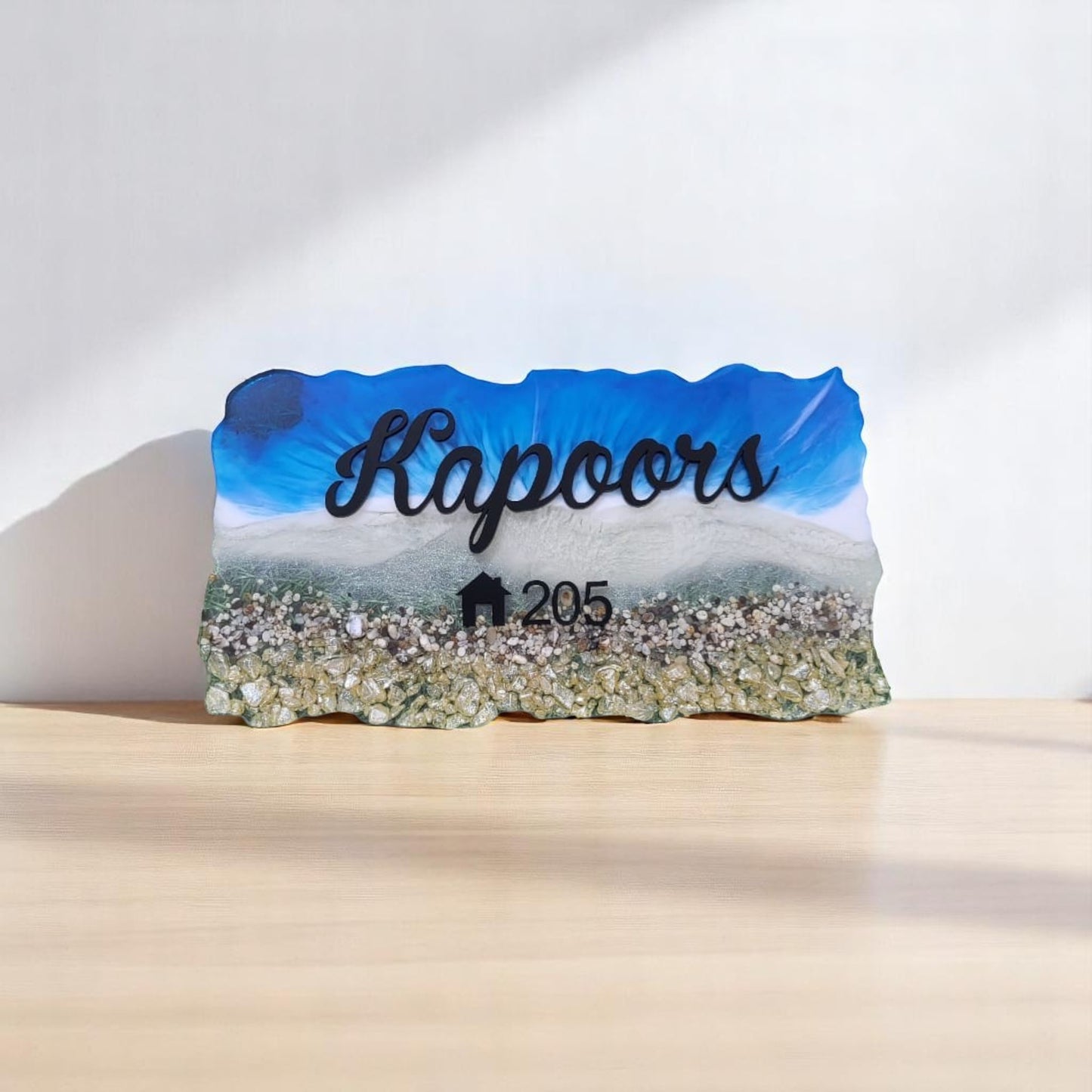 Customized Resin Name Plate ( Beach Theme ) for Flat / Appartment / Office / Cafe / Resturant ( 12 inch x 6 inch )