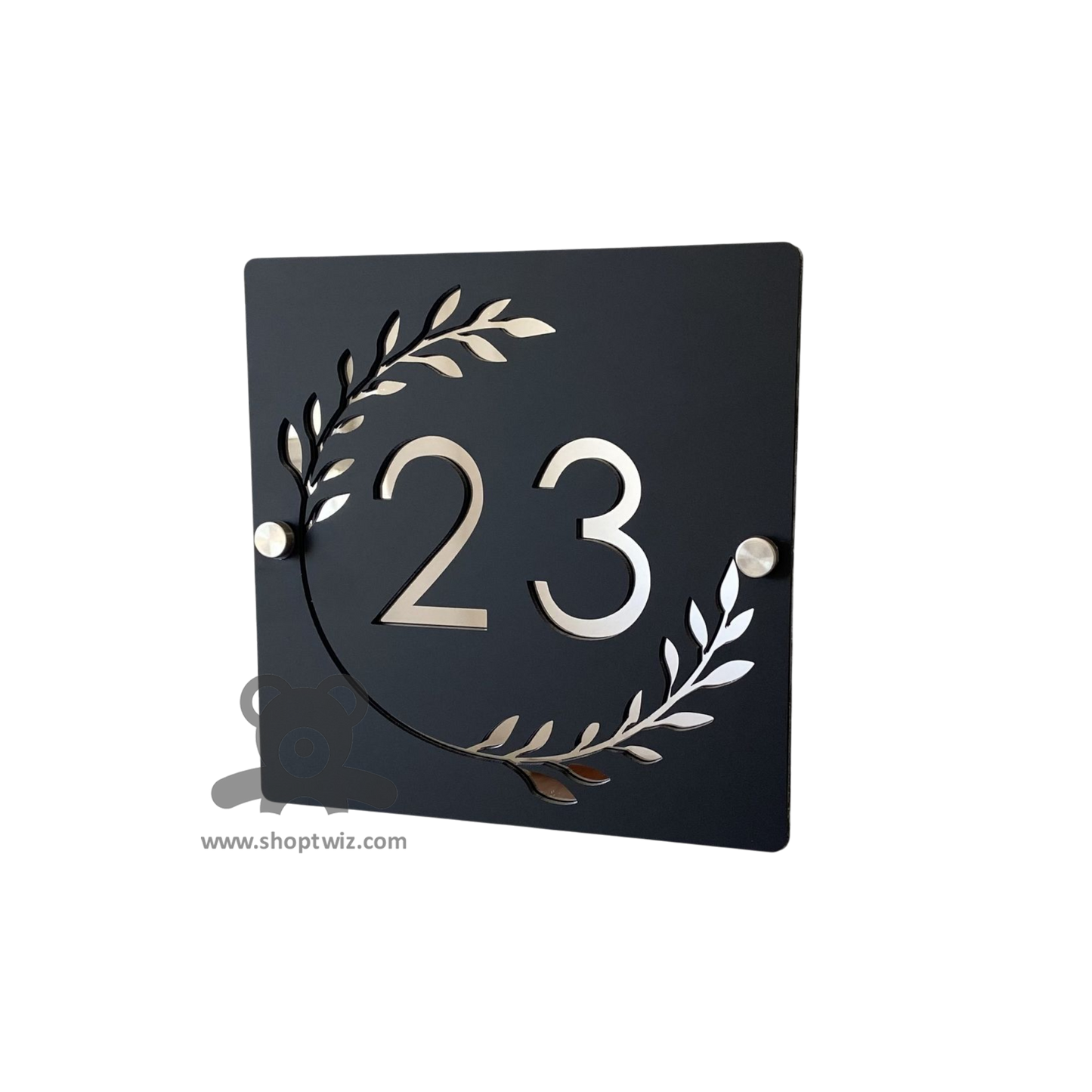 ShopTwiz Square Black Design Name Plate for House and Office