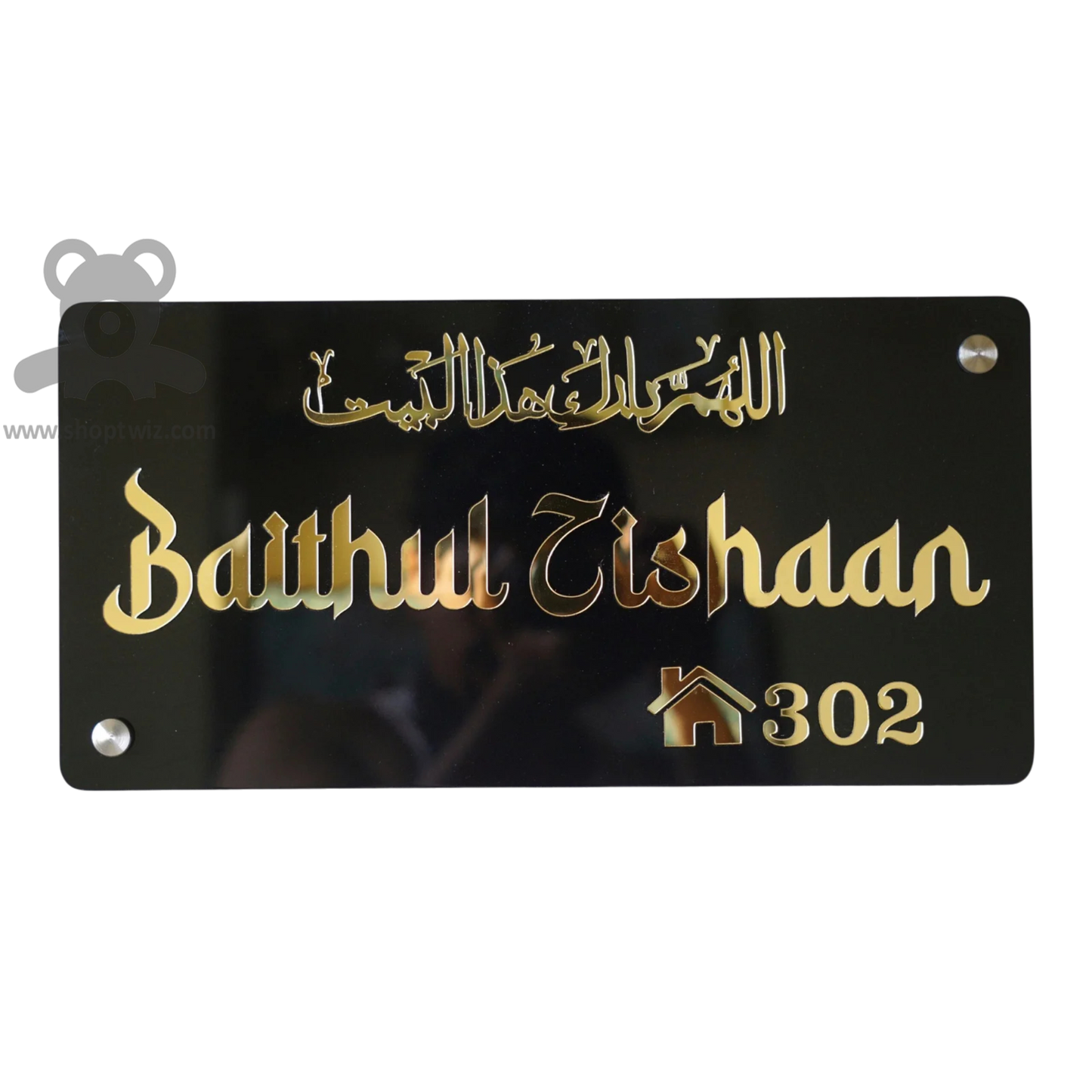 ShopTwiz Rectangle Black Golden Letter House Name Plate for House and Office