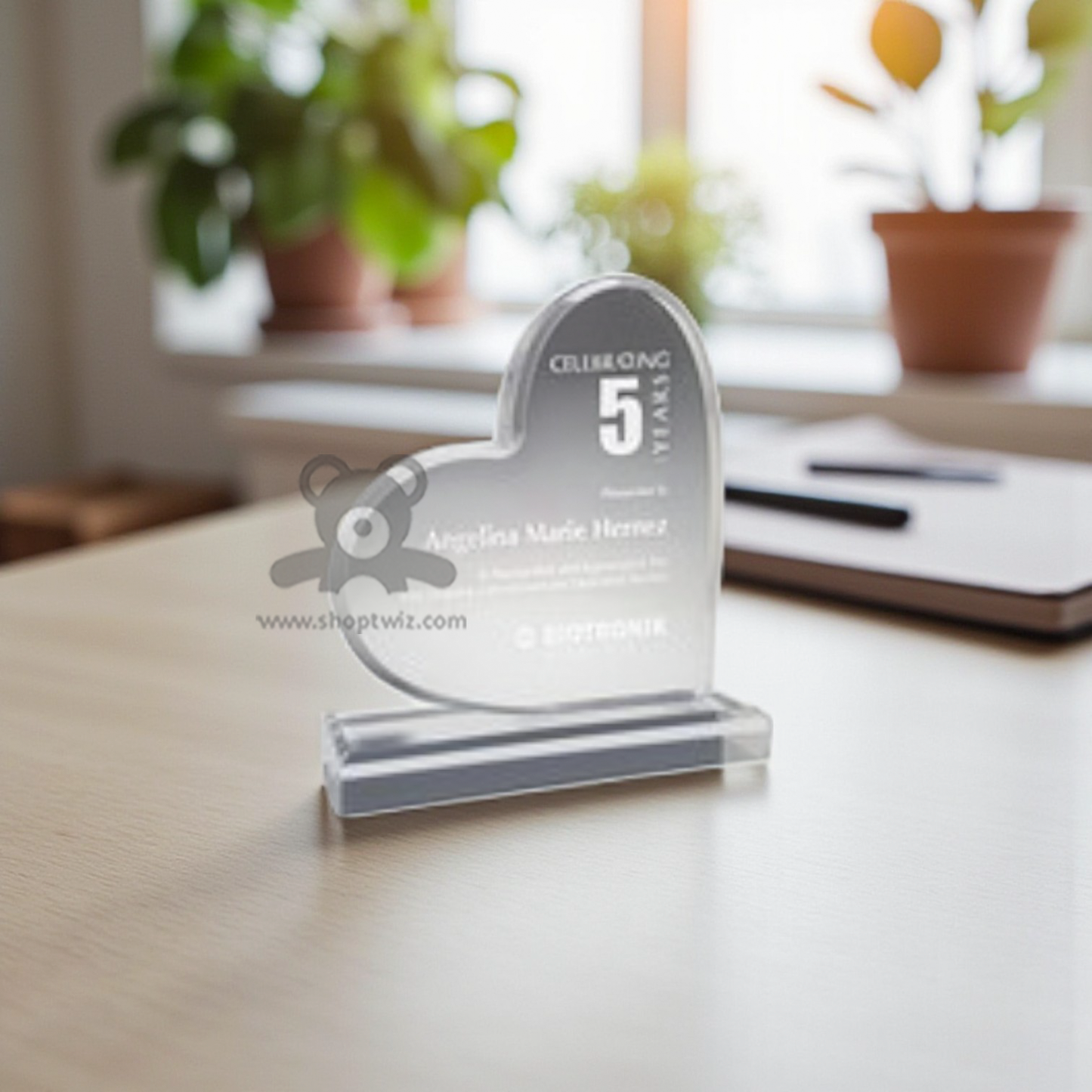 ShopTwiz Customized Acrylic Love Heart Award – Personalized Logo & Name Corporate Gift