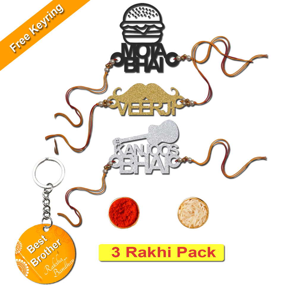 Combo Rakhi Set with Free Keychain for Rakshabandhan (Kanjoos Bhai )