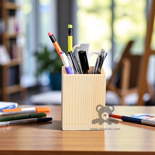 ShopTwiz Wooden Pen Stand | Customizable Desk Organizer with Logo/Name Engraving