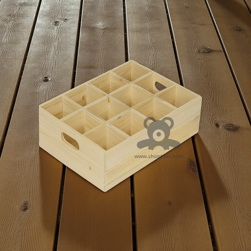 ShopTwiz Wooden Storage Organizer Box with 12 Compartments | Multipurpose Partition Case