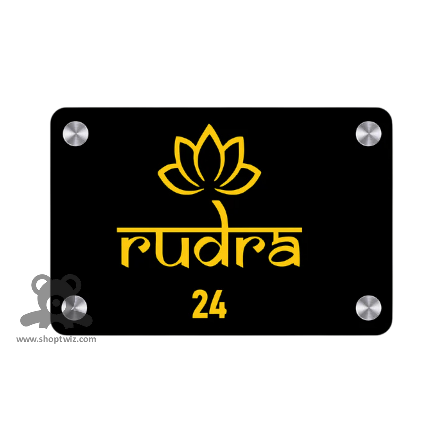 ShopTwiz Rectangle Black Golden Letter Lotus Name Plate for House and Office