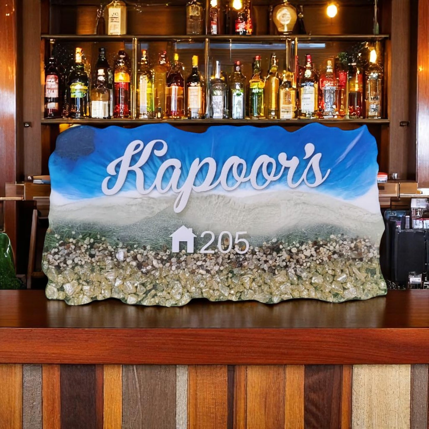 Customized Resin Name Plate ( Beach Theme ) for Flat / Appartment / Office / Cafe / Resturant ( 12 inch x 6 inch )