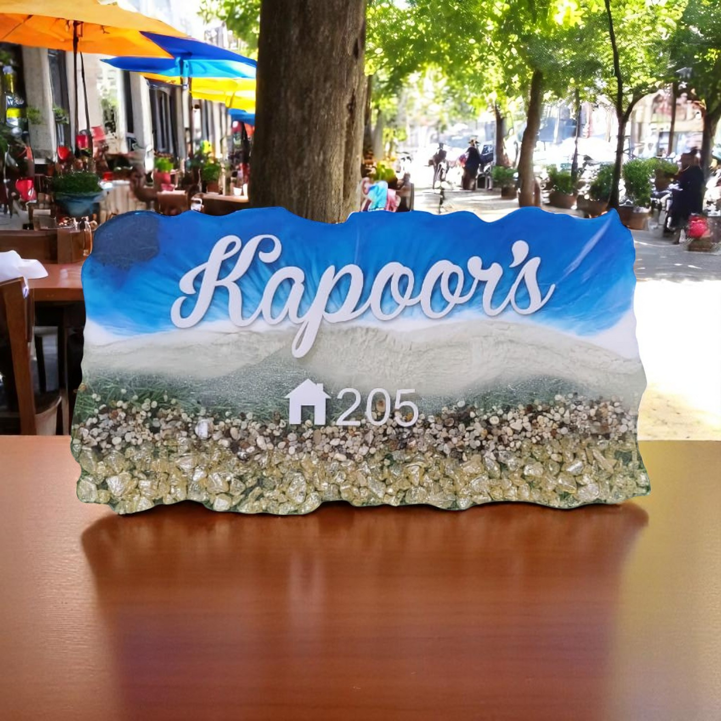 Customized Resin Name Plate ( Beach Theme ) for Flat / Appartment / Office / Cafe / Resturant ( 12 inch x 6 inch )