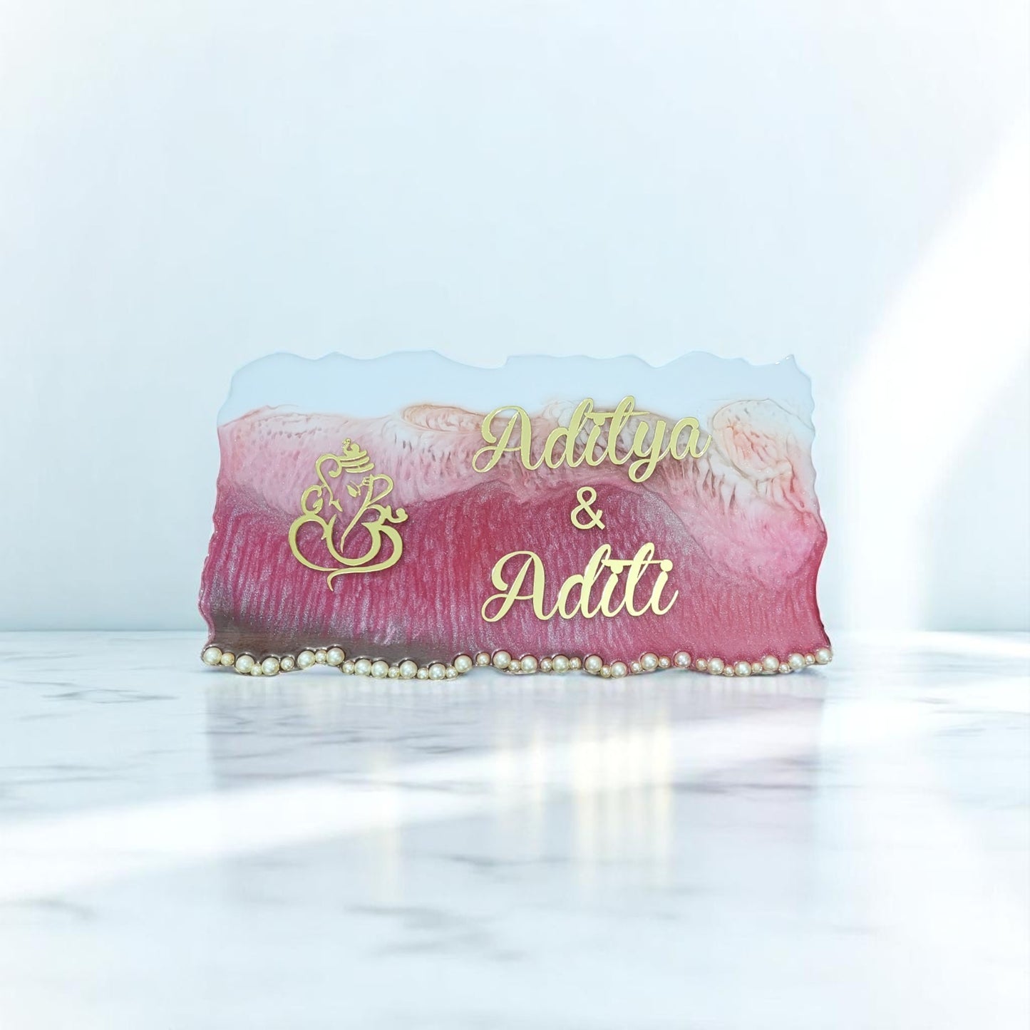 Customized Resin Name Plate ( Pink Pearl Theme ) for Flat / Appartment / Office / Cafe / Resturant ( 12 inch x 6 inch )