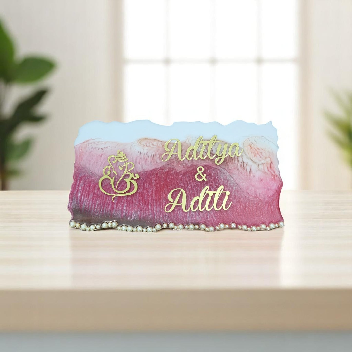 Customized Resin Name Plate ( Pink Pearl Theme ) for Flat / Appartment / Office / Cafe / Resturant ( 12 inch x 6 inch )