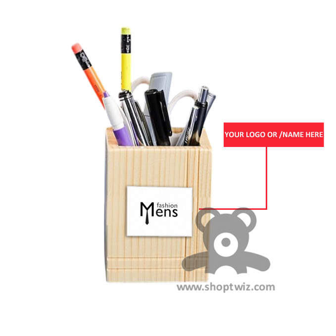 ShopTwiz Wooden Pen Stand | Customizable Desk Organizer with Logo/Name Engraving