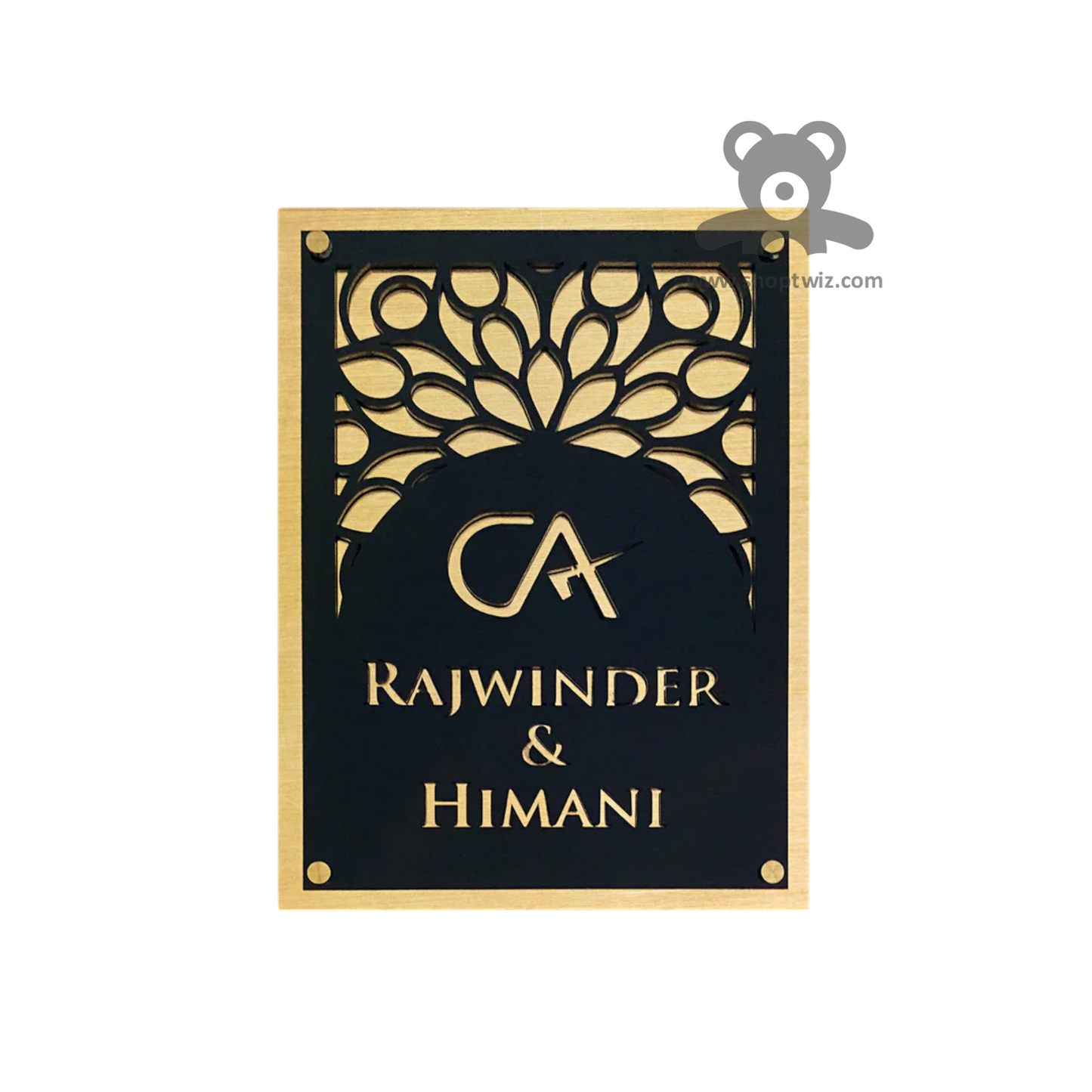 ShopTwiz Rectangle Golden And Black Acrylic Name Plate for House and Office