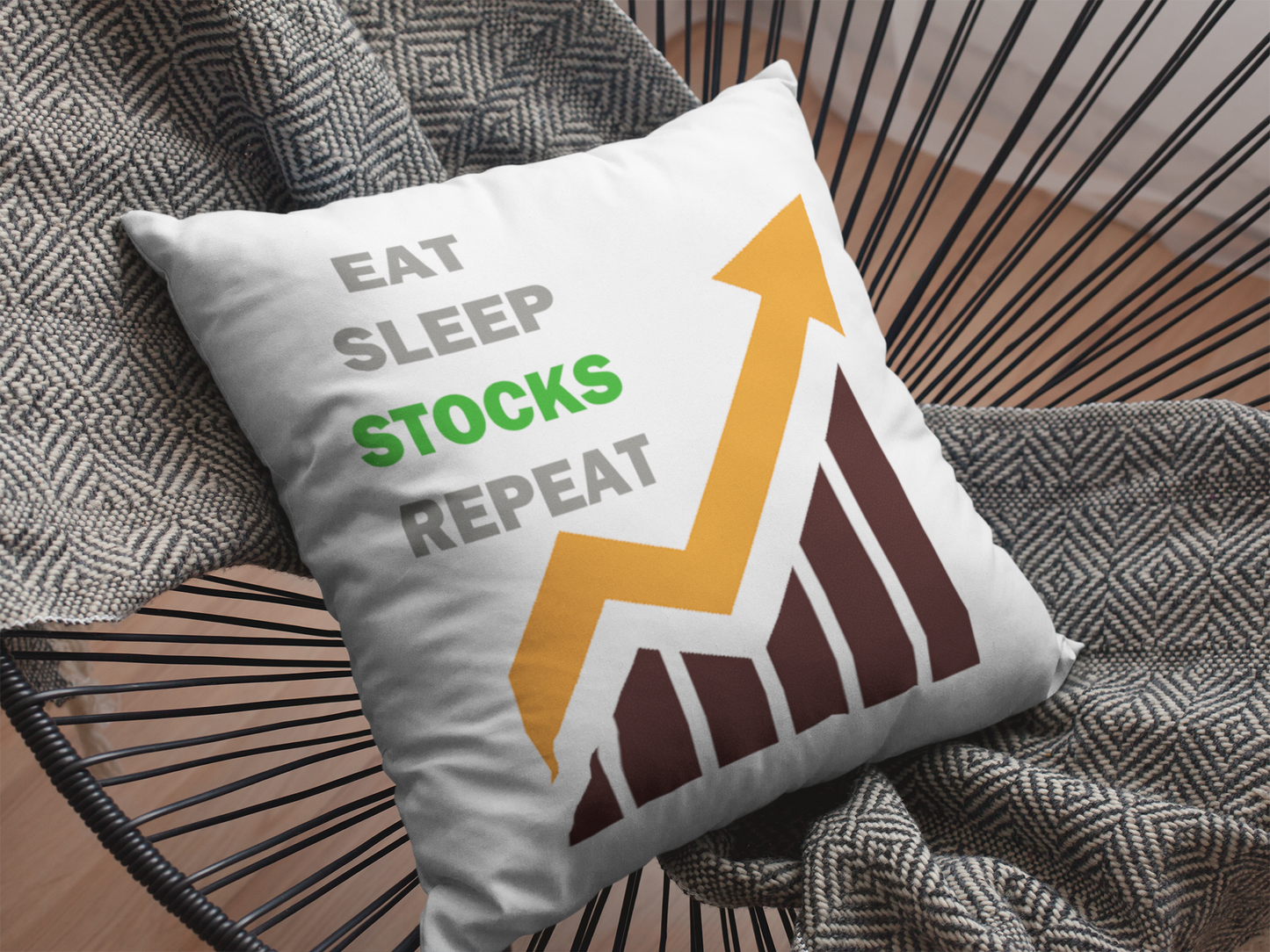Eat Sleep Stocks Repeat Printed Cushion