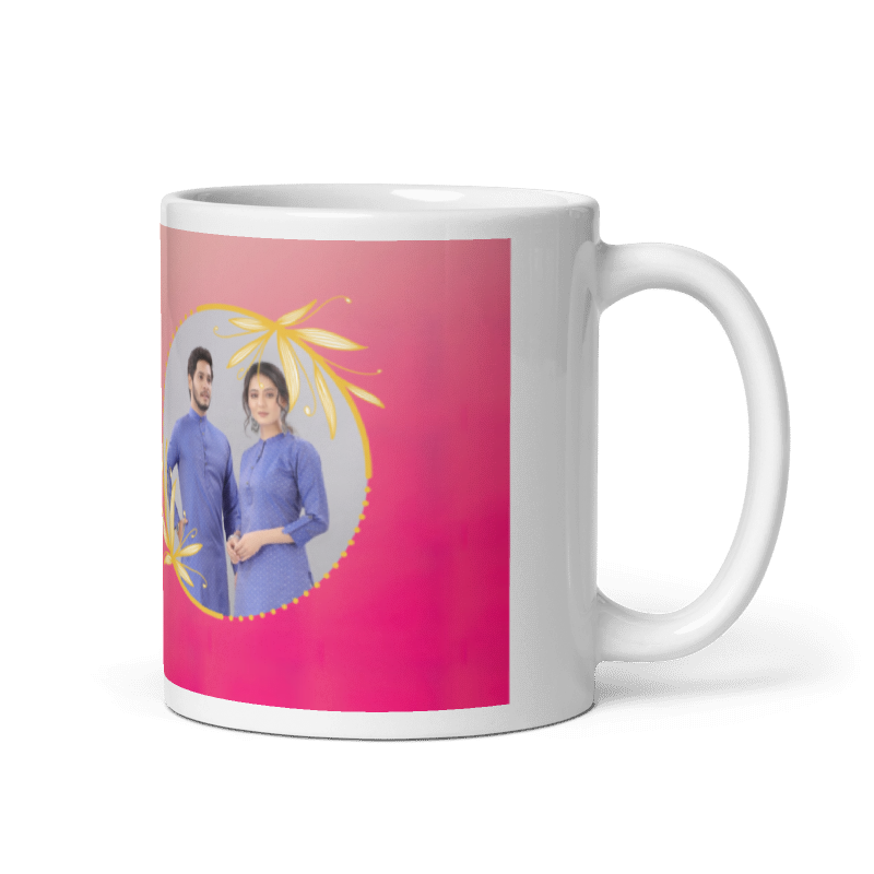 Customized Coffee Mug - Add Your Own Photo -Flower & Heart Background