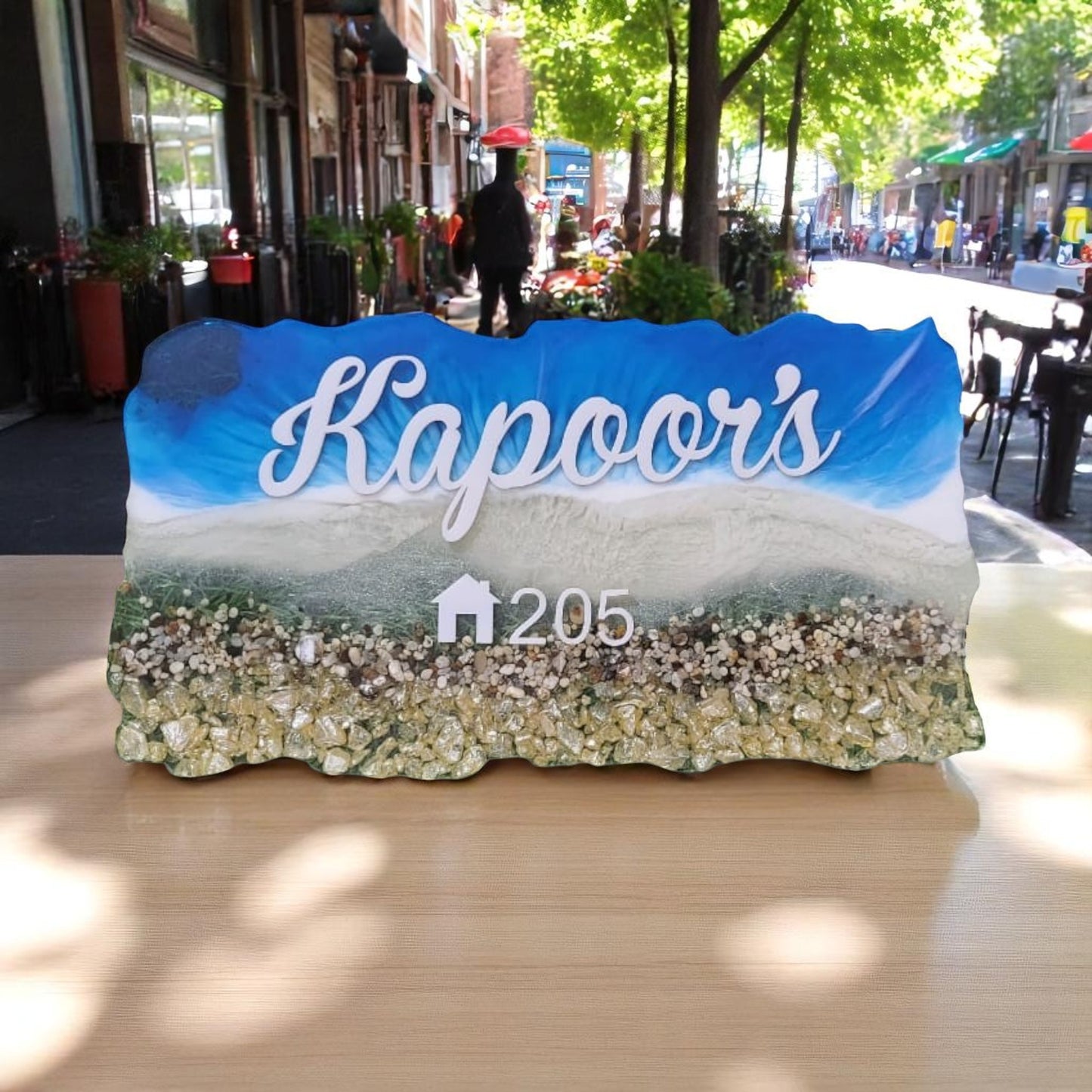 Customized Resin Name Plate ( Beach Theme ) for Flat / Appartment / Office / Cafe / Resturant ( 12 inch x 6 inch )
