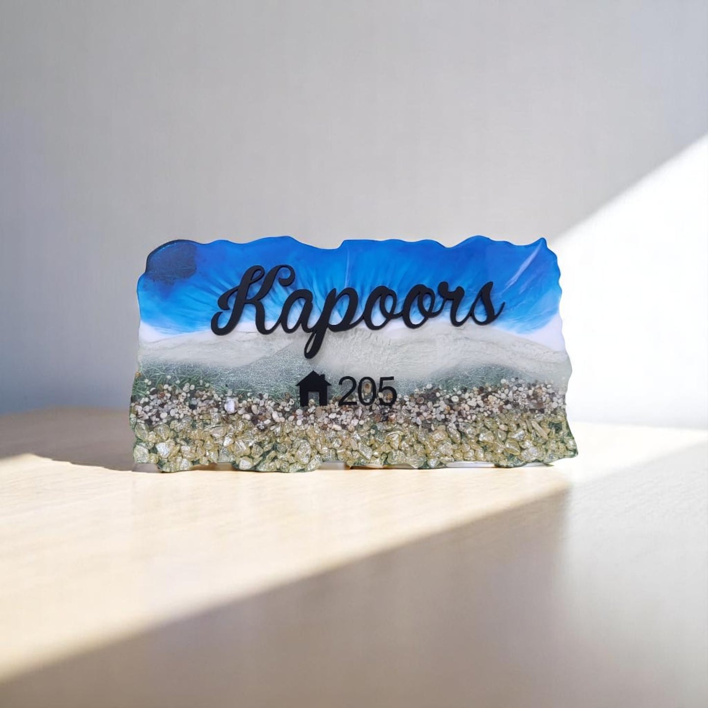 Customized Resin Name Plate ( Beach Theme ) for Flat / Appartment / Office / Cafe / Resturant ( 12 inch x 6 inch )