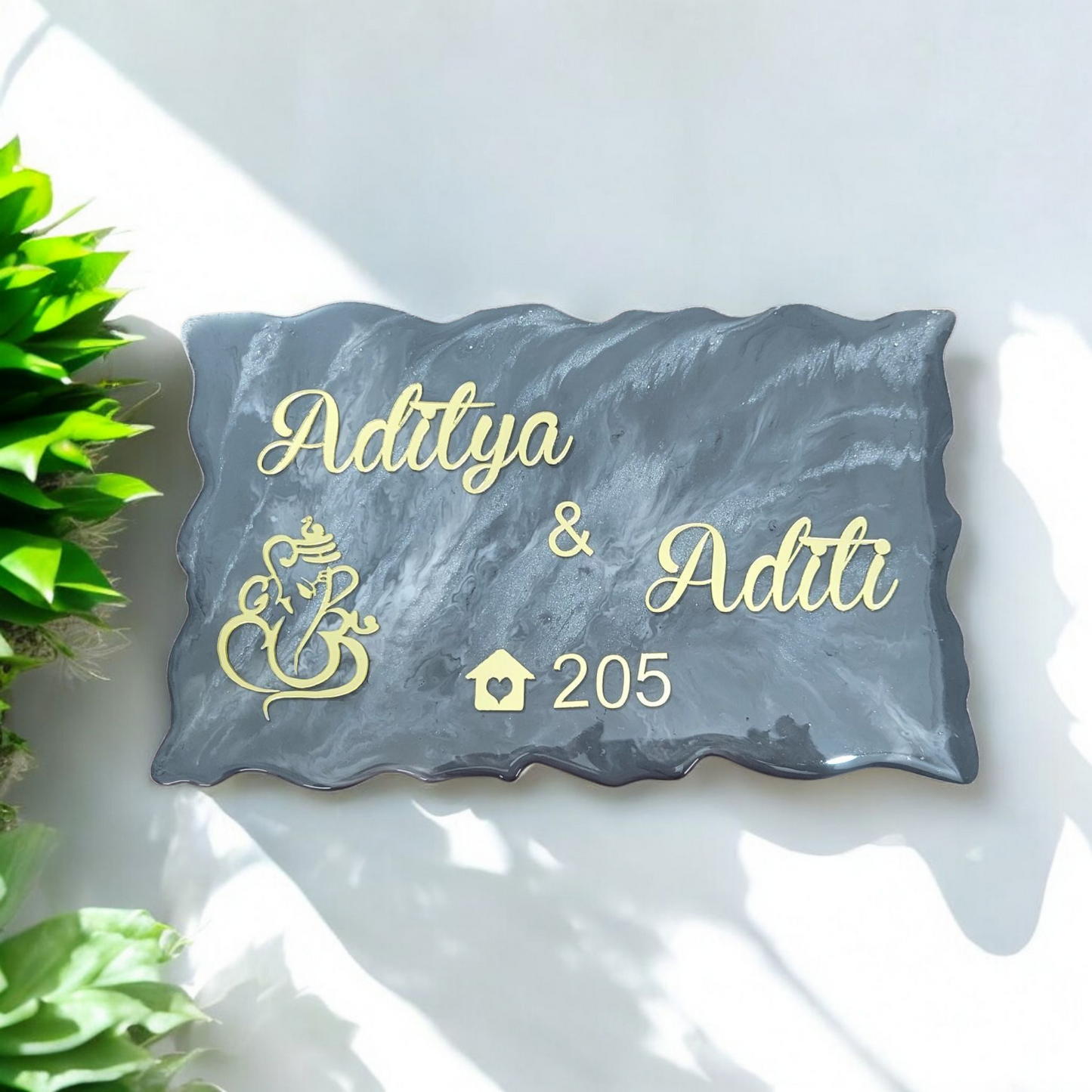 Customized Resin Name Plate ( Grey Marble Texture ) for Flat / Appartment / Office / Cafe / Resturant ( 12 inch x 6 inch )