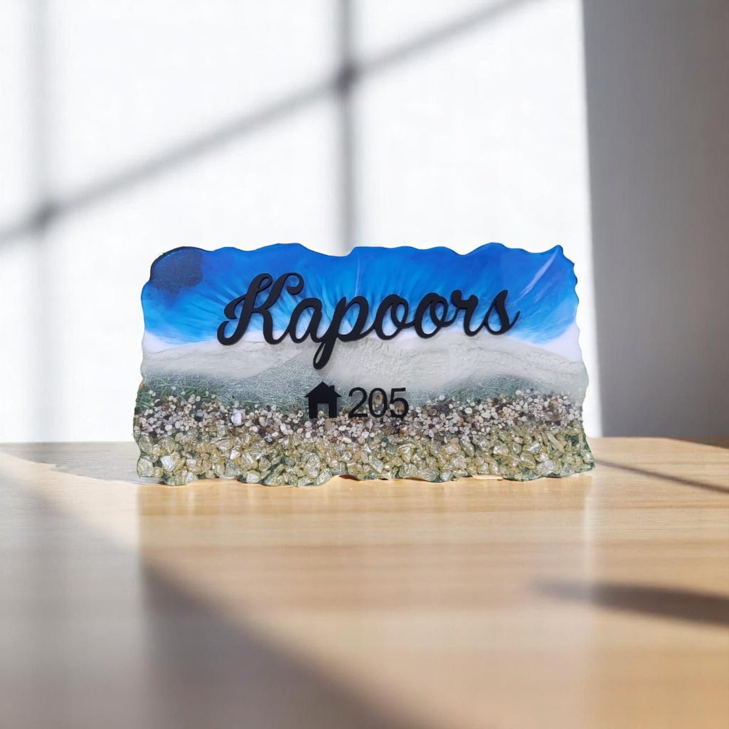Customized Resin Name Plate ( Beach Theme ) for Flat / Appartment / Office / Cafe / Resturant ( 12 inch x 6 inch )