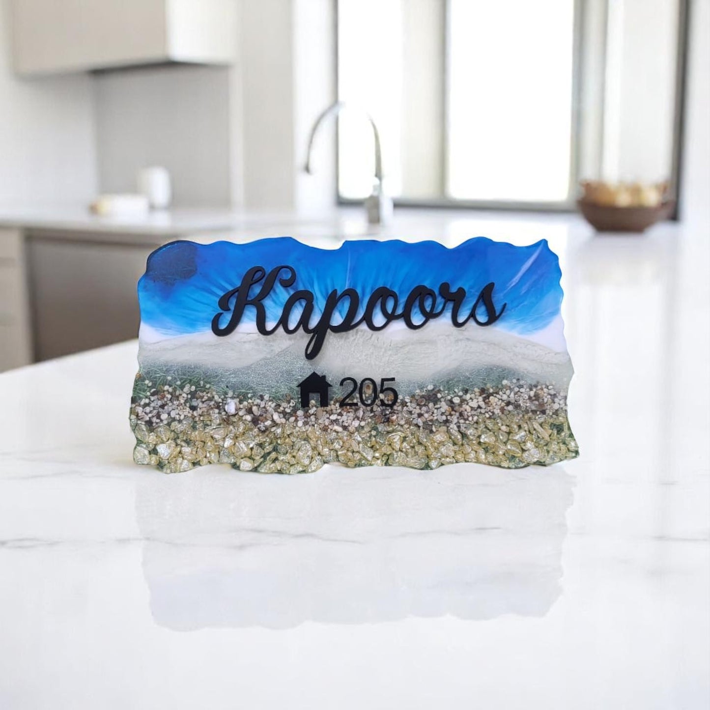 Customized Resin Name Plate ( Beach Theme ) for Flat / Appartment / Office / Cafe / Resturant ( 12 inch x 6 inch )