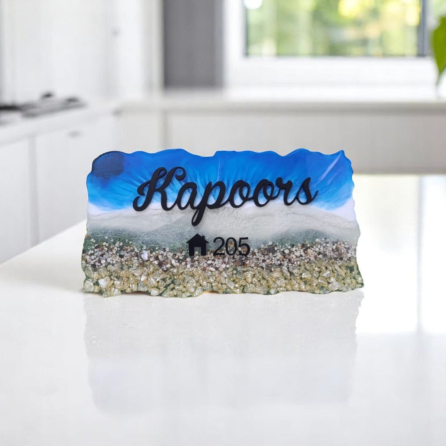 Customized Resin Name Plate ( Beach Theme ) for Flat / Appartment / Office / Cafe / Resturant ( 12 inch x 6 inch )