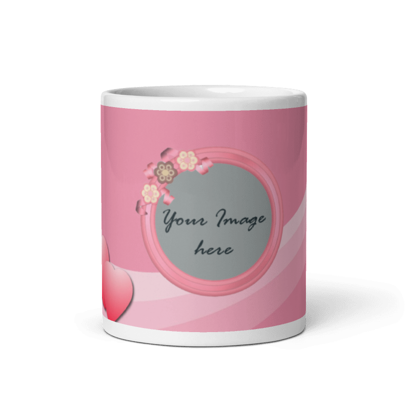 Customized Coffee Mug - Add Your Own Photo -Pink Background Pattern