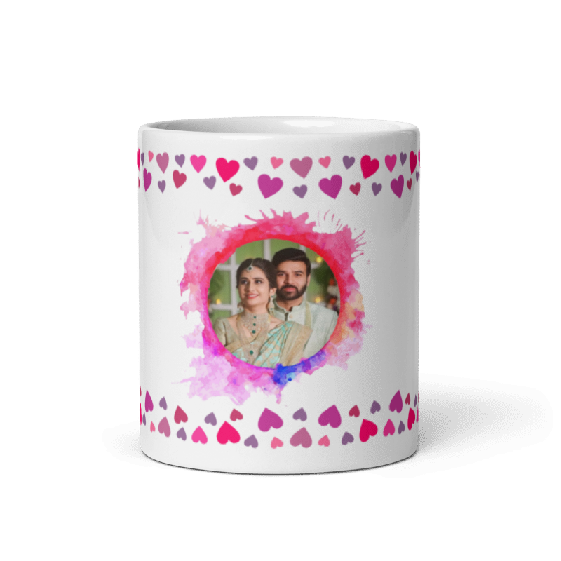 Customized Coffee Mug - Add Your Own Photo - Colorful Heart Pattern