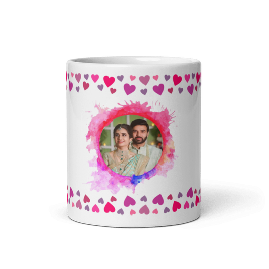 Customized Coffee Mug - Add Your Own Photo - Colorful Heart Pattern