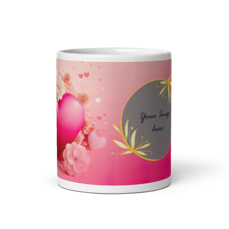 Customized Coffee Mug - Add Your Own Photo -Flower & Heart Background