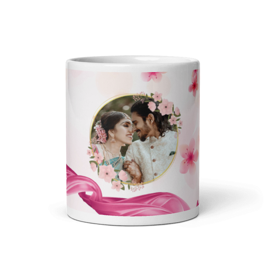 Customized Coffee Mug - Add Your Own Photo -Love Pattern Background