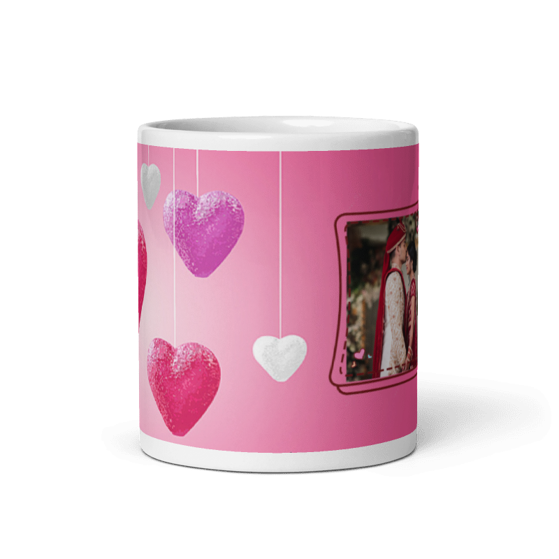 Customized Coffee Mug - Add Your Own Photo - Pink Background Pattern