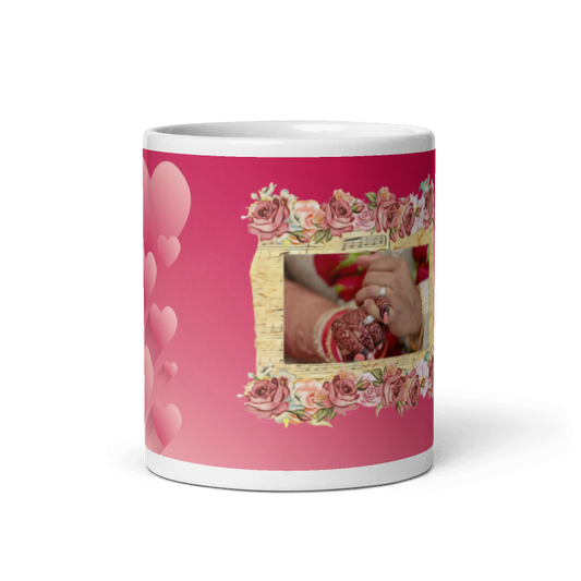 Customized Coffee Mug - Add Your Own Photo - Pink Heart Pattern