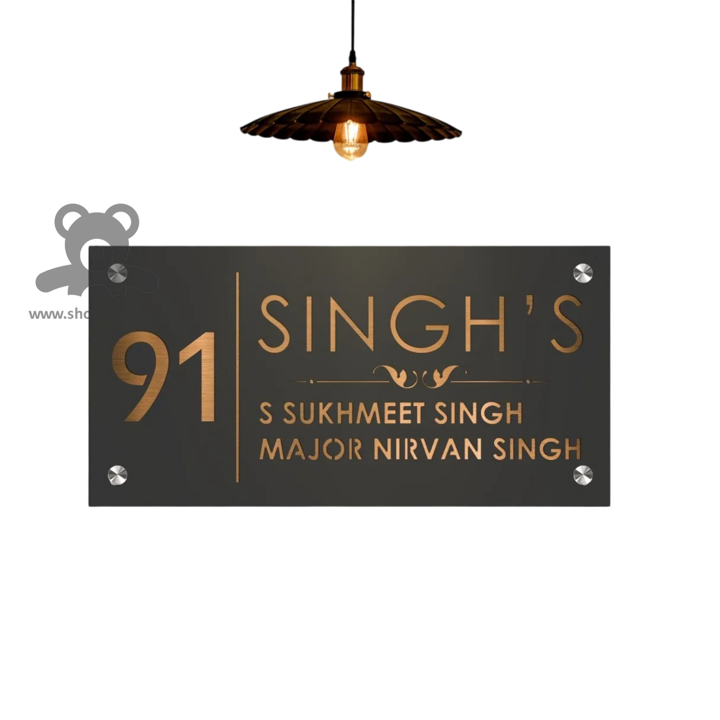 ShopTwiz Rectangle Black Golden Letter's Name Plate for House and Office