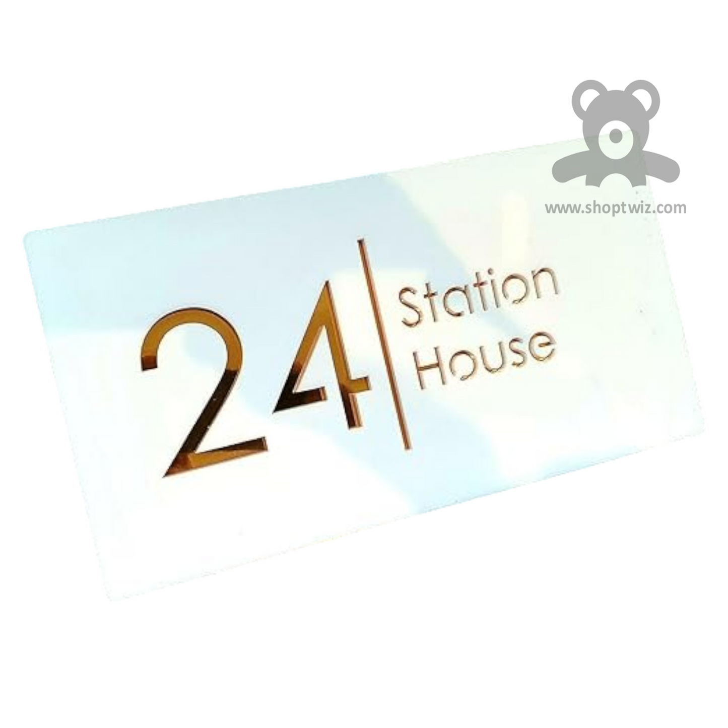 ShopTwiz Rectangle White Golden Letter Name Plate for House and Office