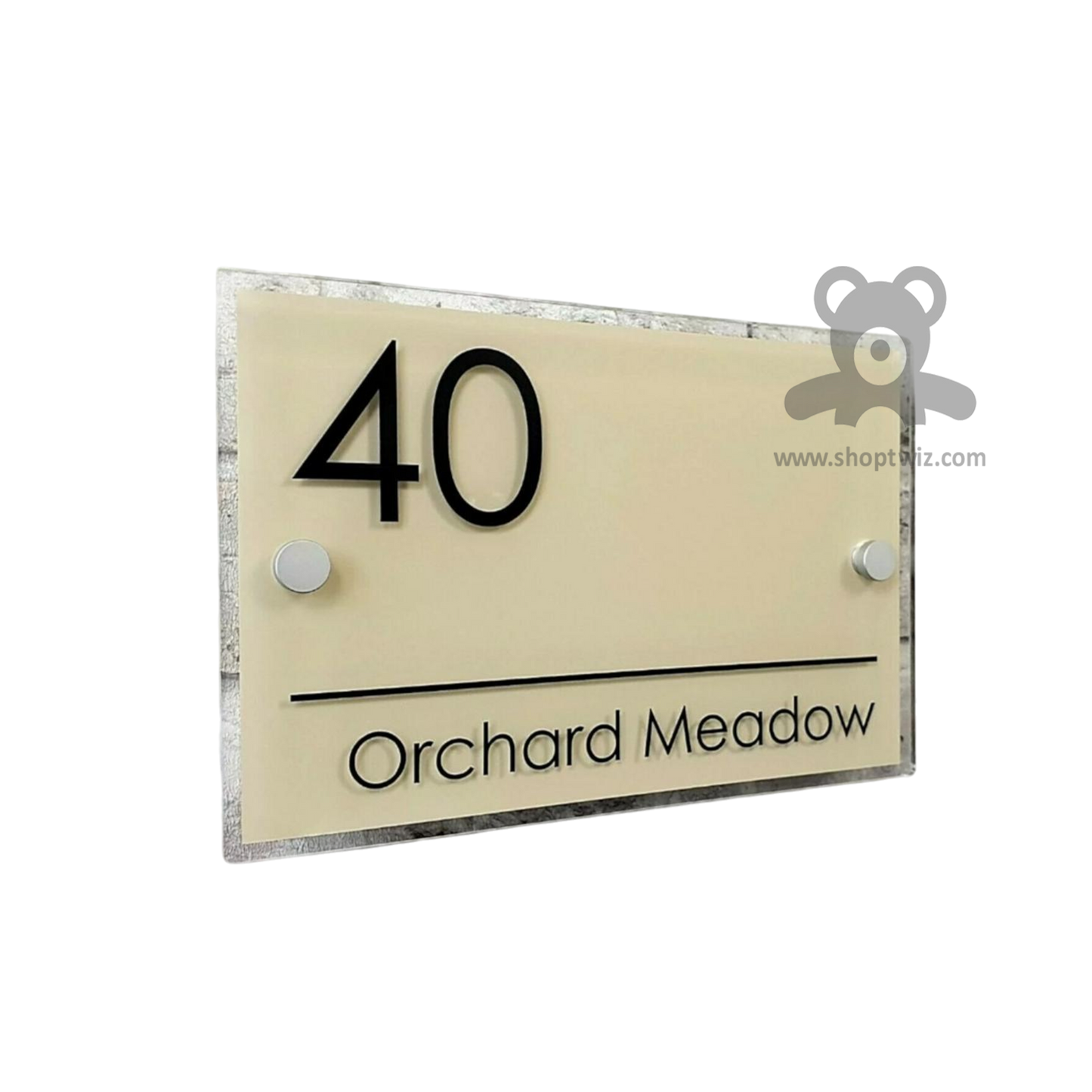 ShopTwiz Rectangle Wood Cream Color Plate Black Letter Name Plate for House and Office