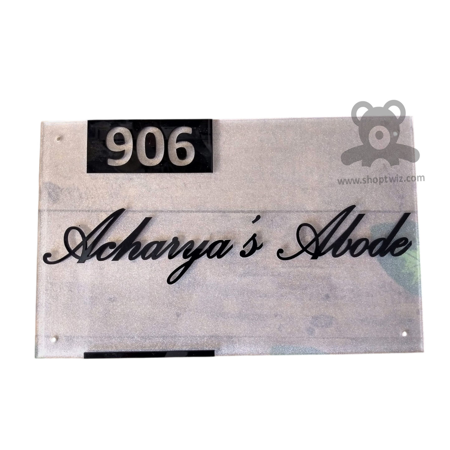 ShopTwiz Rectangle Transparent Acrylic Black Letter Name Plate for House and Office