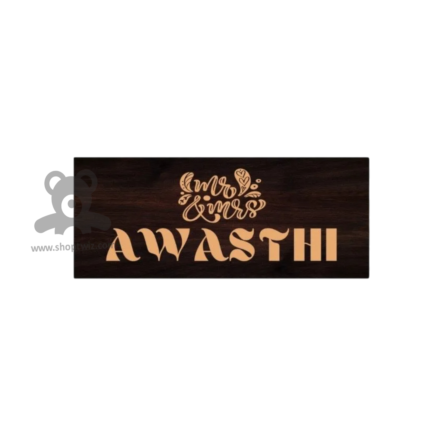 ShopTwiz Rectangle Wood Golden Letter And Design Name Plate for House and Office