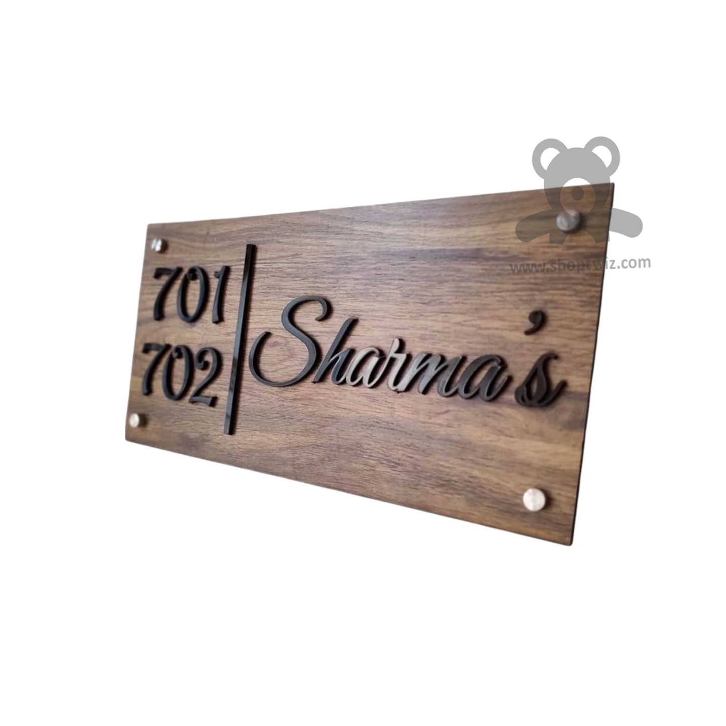 ShopTwiz Rectangle Wooden Texture Black Letter Name Plate for House and Office