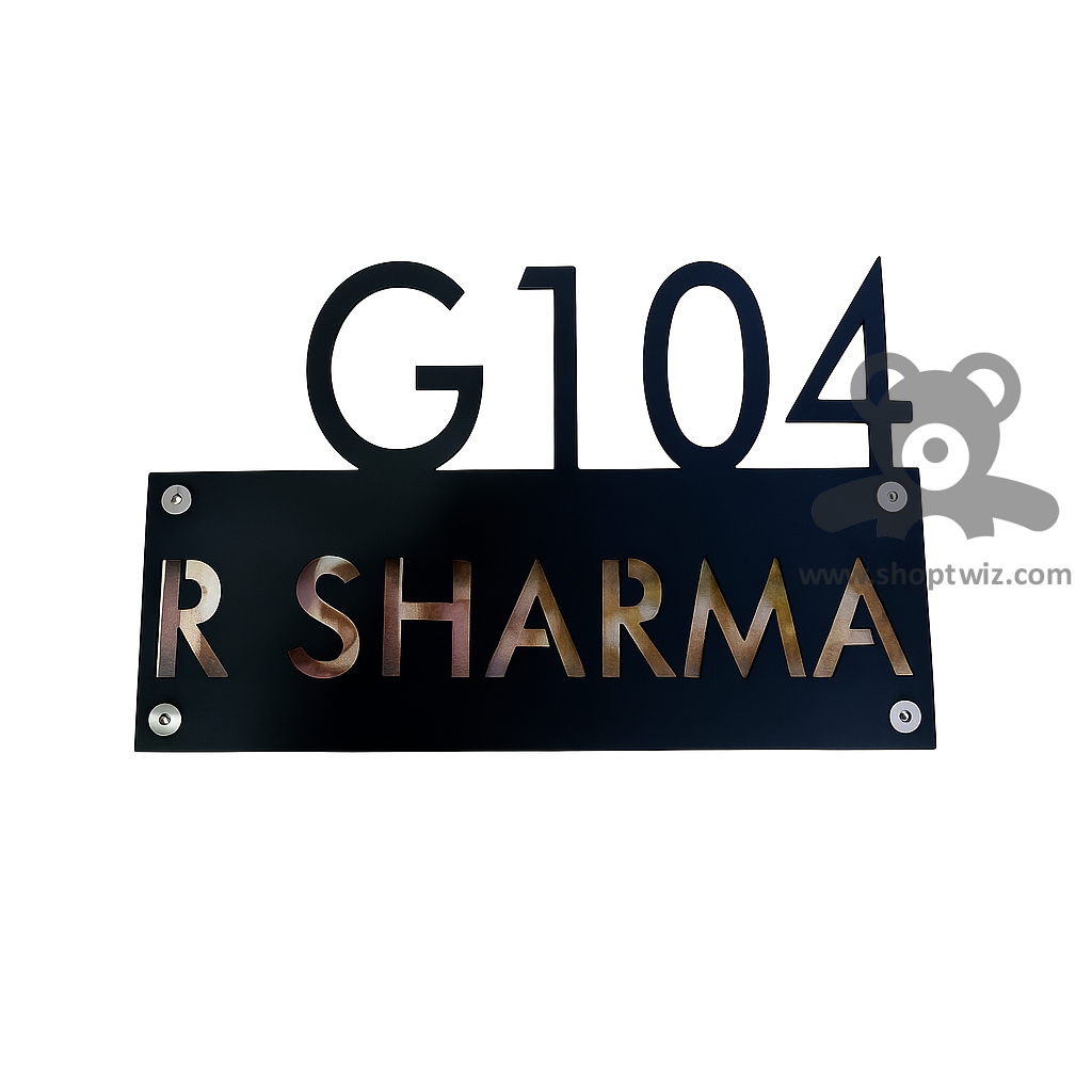 ShopTwiz Rectangle Wood Black Letter Name Plate for House and Office