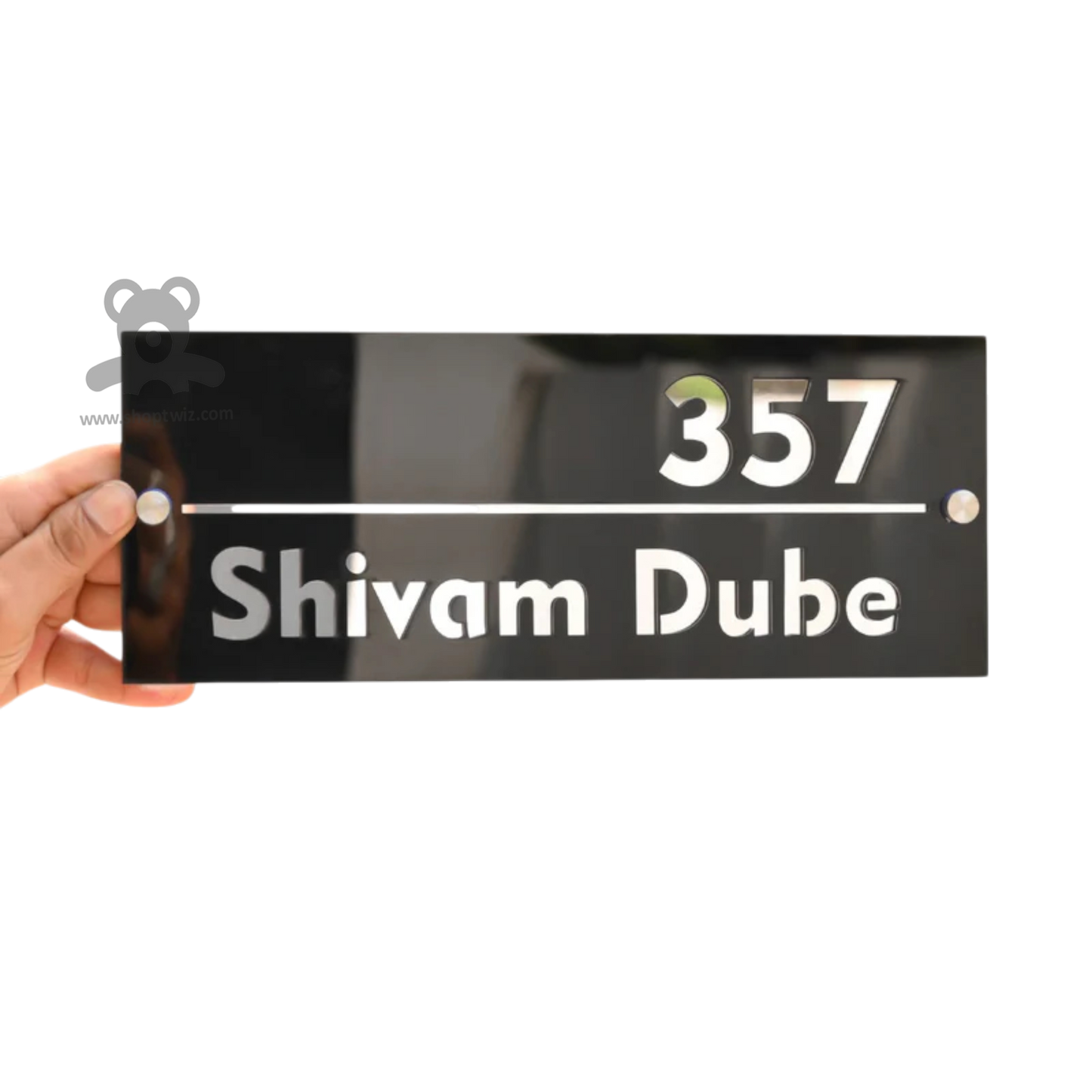 ShopTwiz Rectangle Black Transparent Letter Name Plate for House and Office