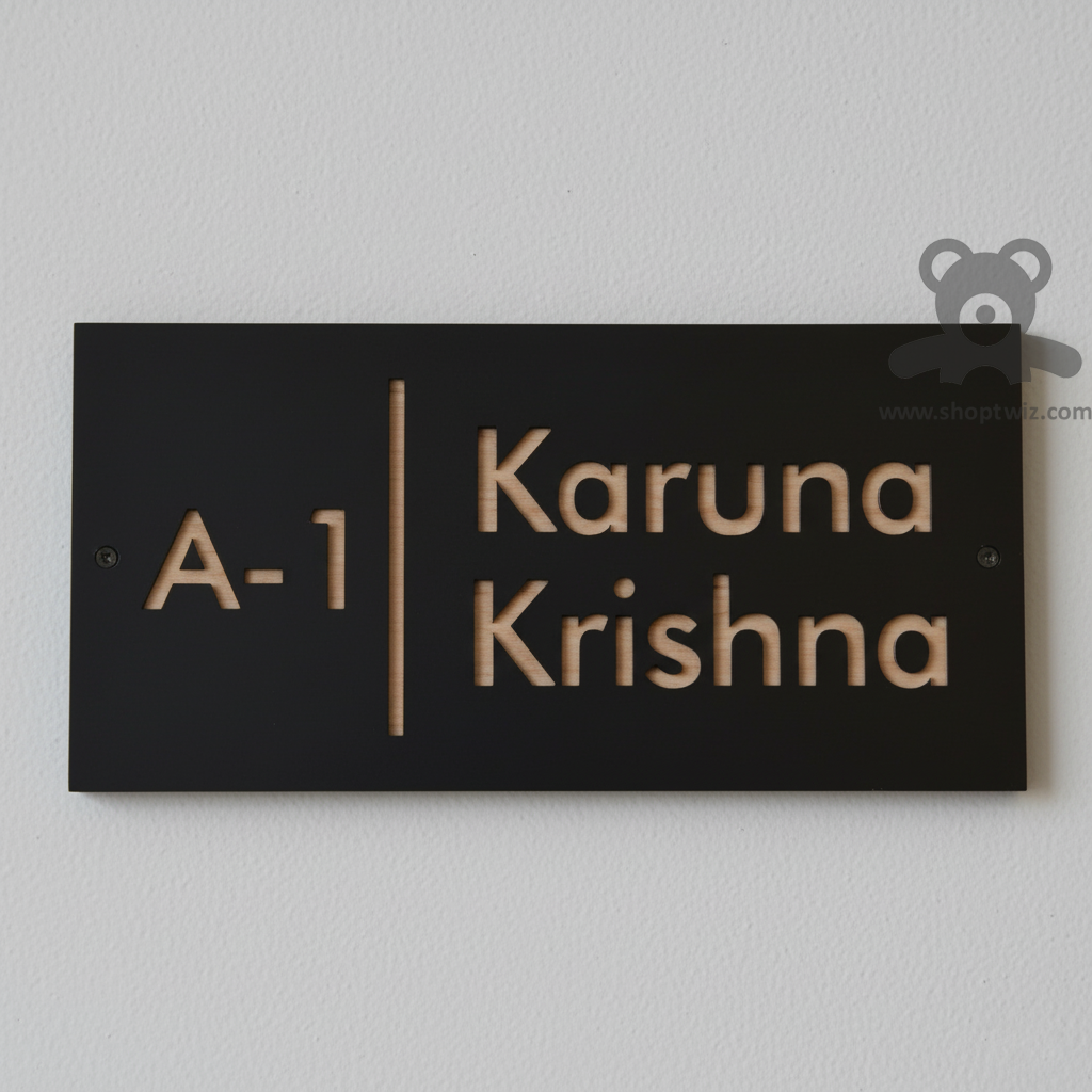 ShopTwiz Rectangle Black Golden Letter Name Plate for House and Office