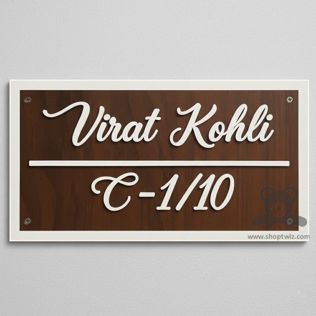ShopTwiz Rectangle Wood White Border and Letter Name Plate for House and Office