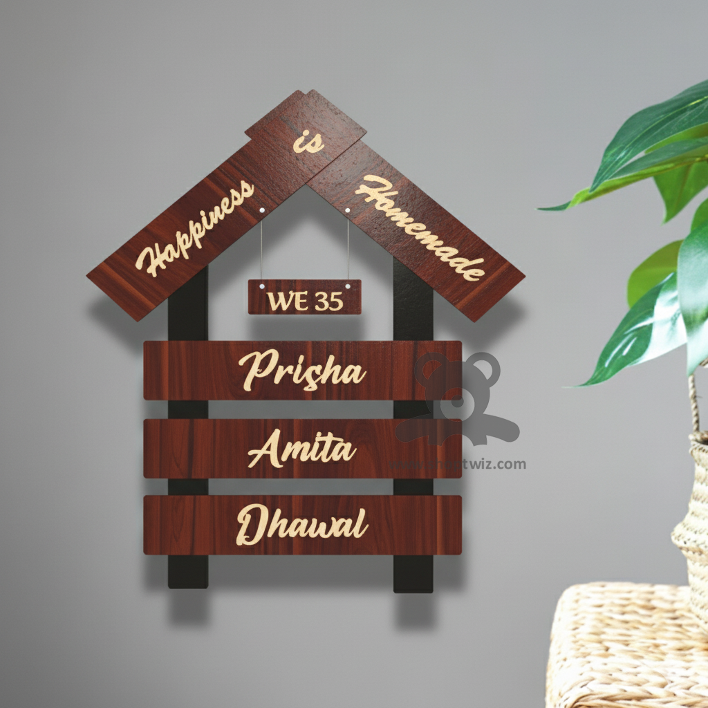 ShopTwiz Home Wood Golden Letter Name Plate for House and Office
