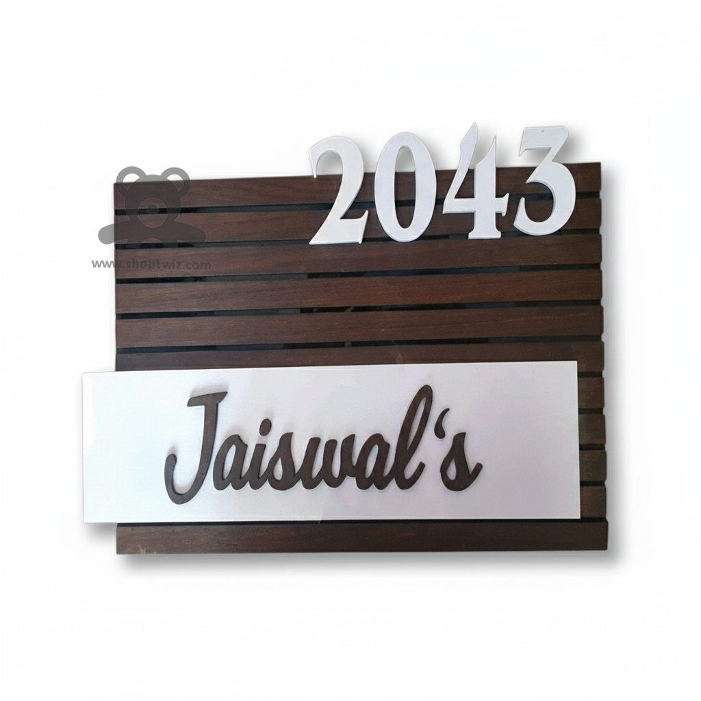 ShopTwiz Square Wood White Letter Name Plate for House and Office