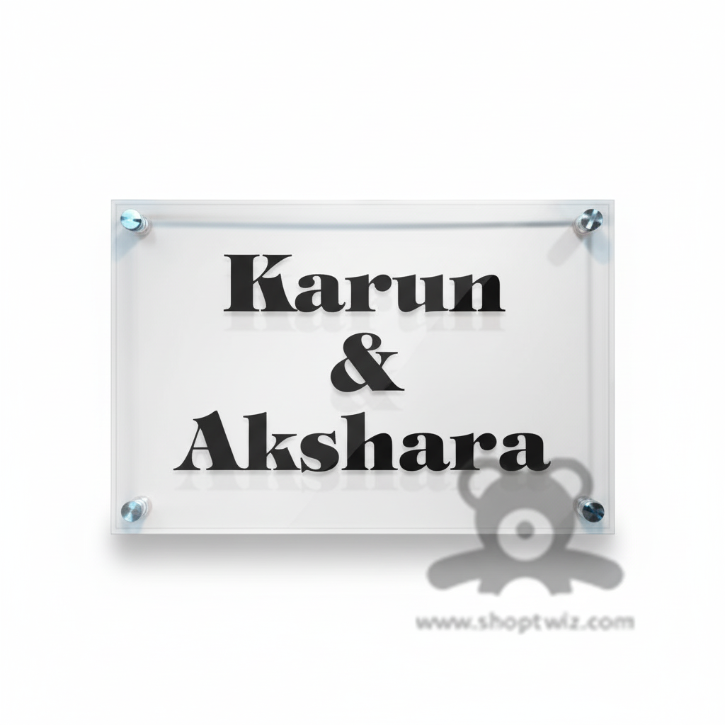 ShopTwiz Square Transparent Acrylic Black Letter Name Plate for House and Office