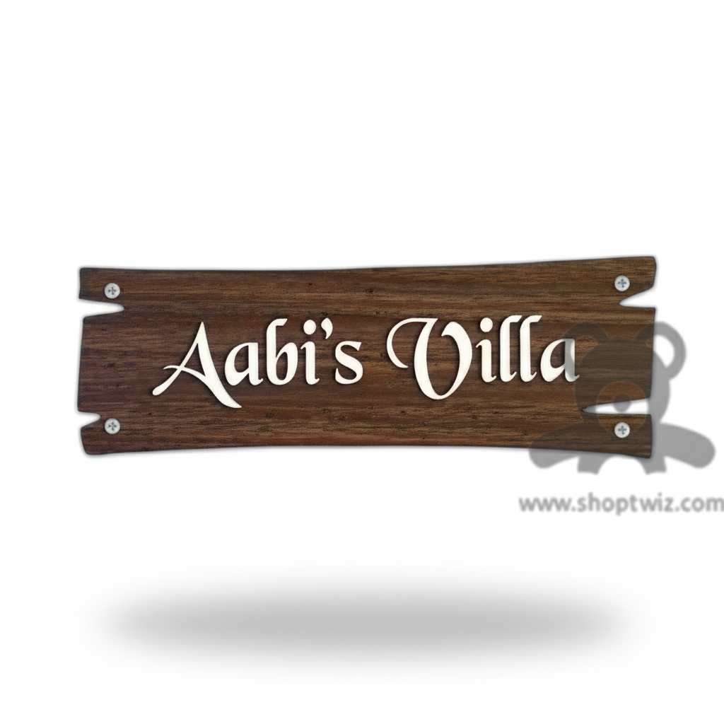 ShopTwiz Rectangle Wood White Letter Name Plate for House and Office