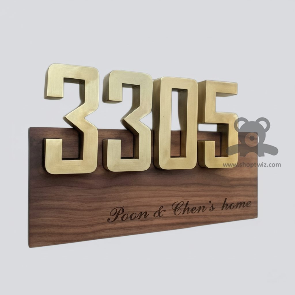 ShopTwiz Rectangle Wood with Golden Letter Design Name Plate for House and Office