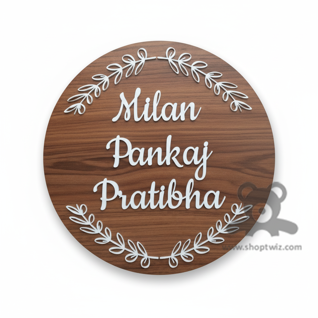 ShopTwiz Circle Wood White Acrylic Letter Name Plate for House and Office