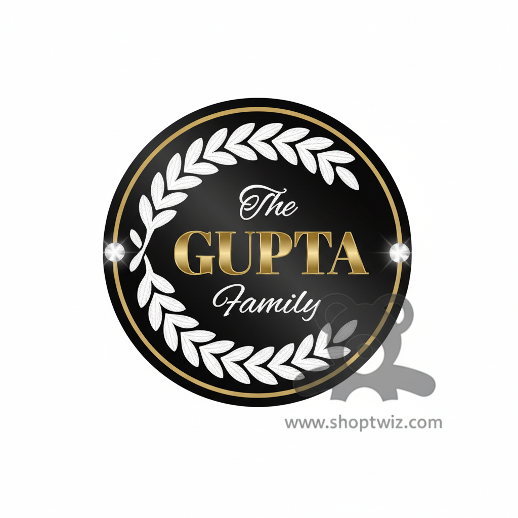 ShopTwiz Circle Black Acrylic White Leaves Golden Letter Name Plate for House and Office