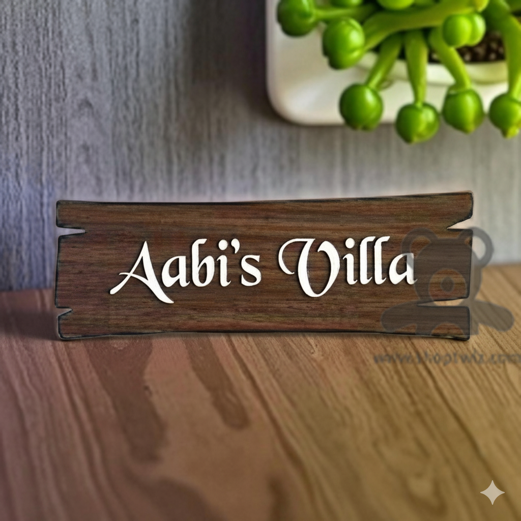 ShopTwiz Rectangle Wood White Letter Name Plate for House and Office