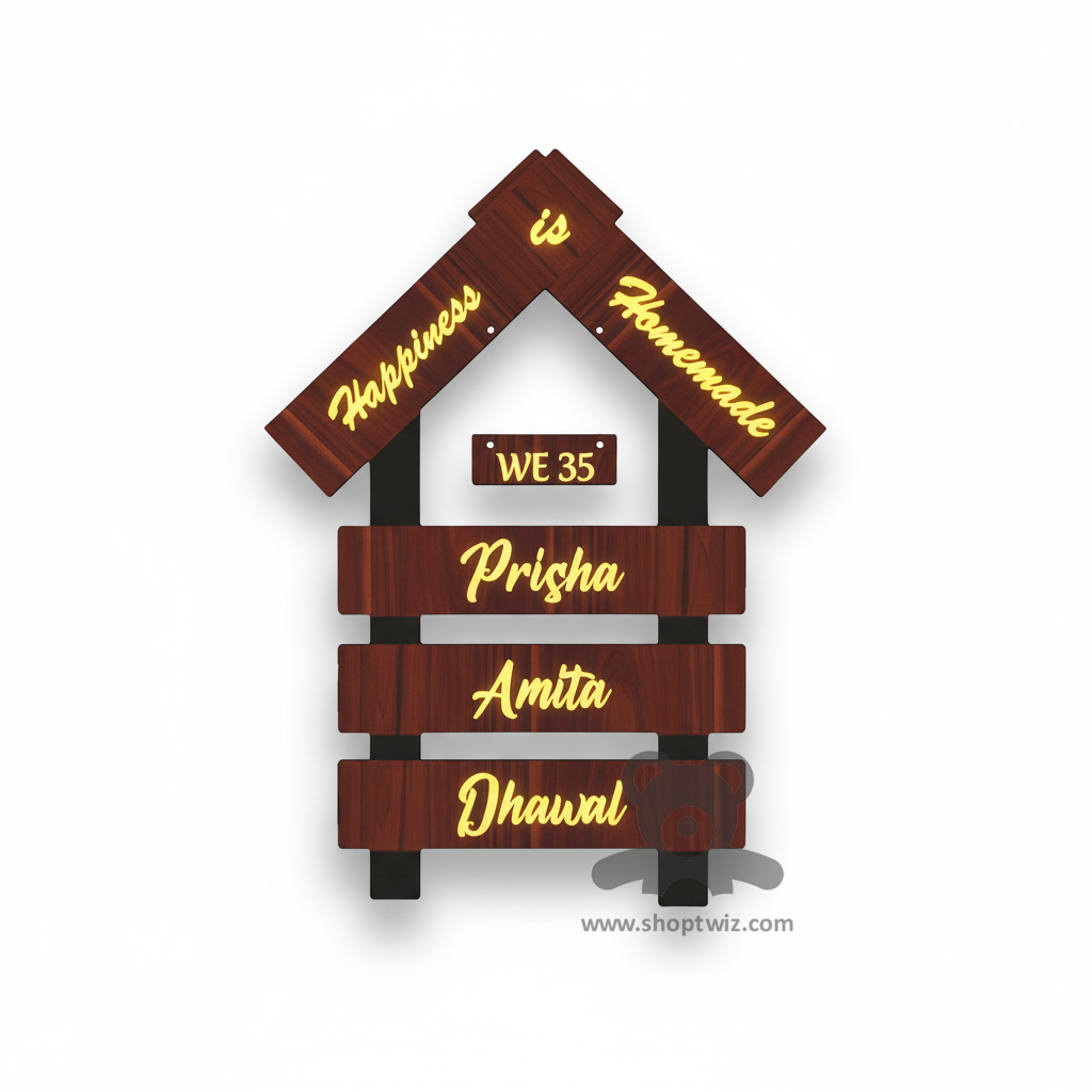 ShopTwiz Home Wood Golden Letter Name Plate for House and Office