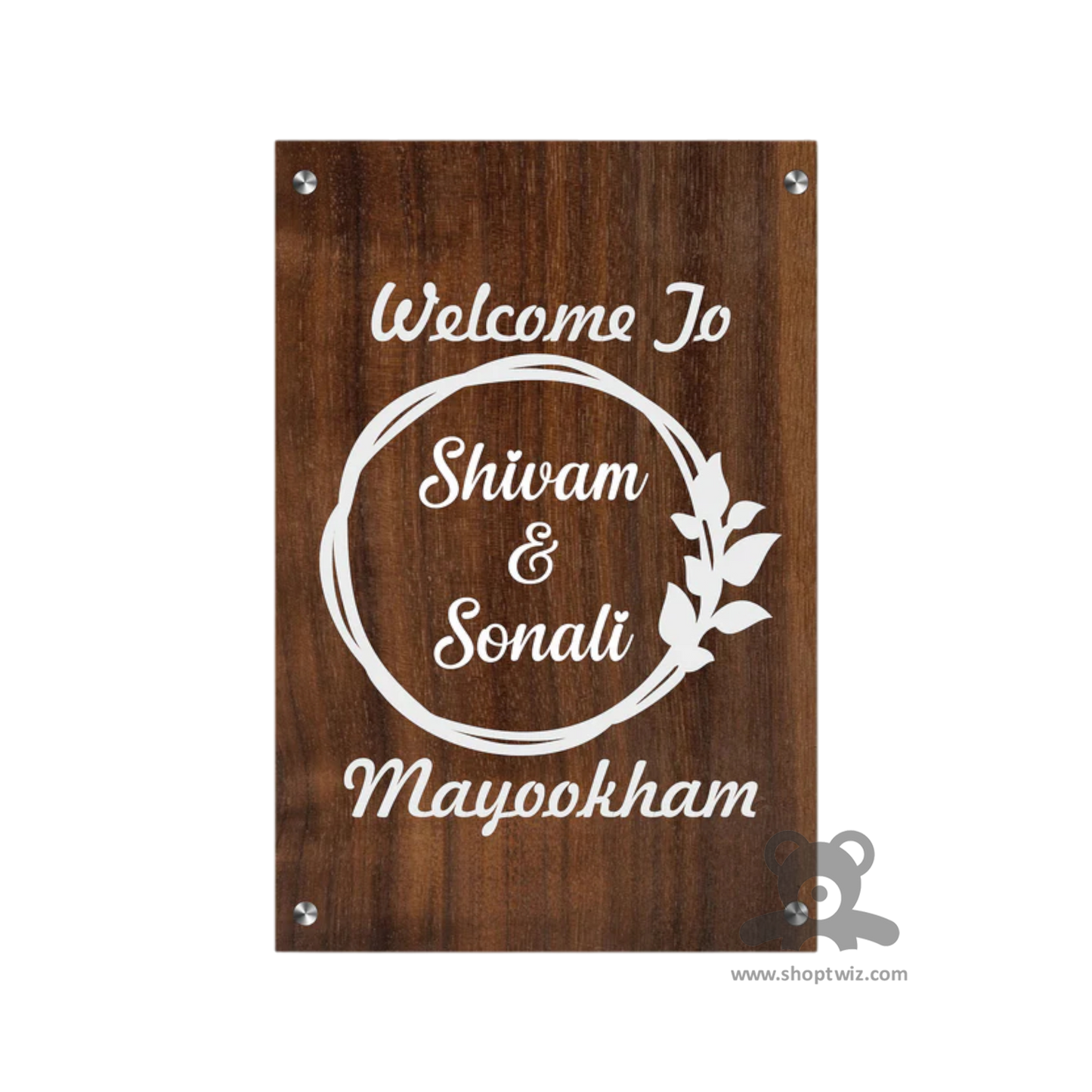 ShopTwiz Rectangle Wood White Letter and Design Name Plate for House and Office